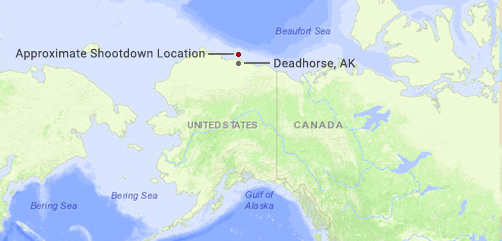 Map showing approximate "object" shootdown location off the coast of Alaska.   - ALLOW IMAGES