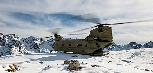 An Army CH-47F Chinook sits atop a mountain in the Alps in Germany, Oct. 21, 2020. - ALLOW IMAGES