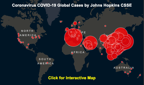 Johns Hopkins CSSE COVID-19 Case Count (Interactive map updated multiple times daily) - ALLOW IMAGES