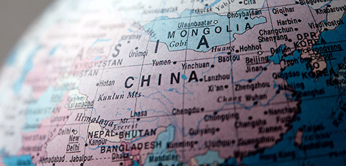Map of China on a globe. - ALLOW IMAGES