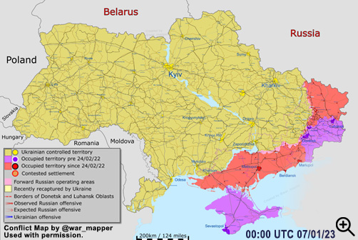 Click to Enlarge - Ukraine conflict map as of January 7, 2023. - ALLOW IMAGES