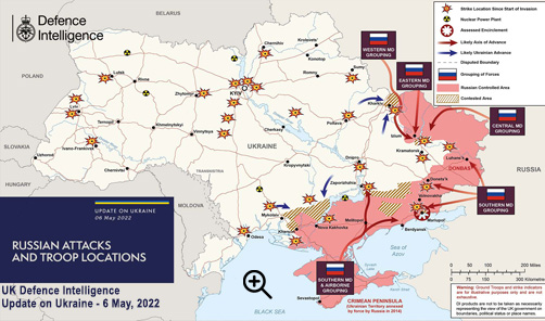 UK Defence intelligence conflict map for May 6, 2022. - ALLOW IMAGES