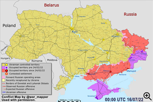 Click to Enlarge - Conflict map for July 16, 2022. - ALLOW IMAGES