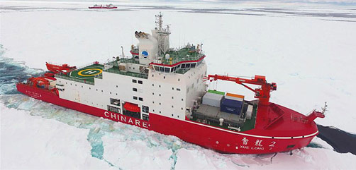 China's Xue Long 2 icebreaker is a Polar Class 3 vessel, measuring 122.5 meters long and 22.3 meters wide with a displacement of 13,996 tonnes and a navigation capability of 20,000 nm. China's Xue Long 2 icebreaker is a Polar Class 3 vessel, measuring 122.5 meters long and 22.3 meters wide with a displacement of 13,996 tonnes and a navigation capability of 20,000 nm.- ALLOW IMAGES